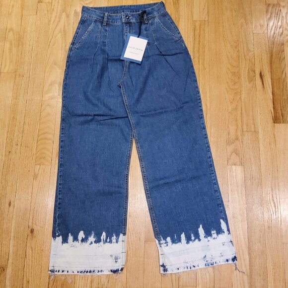 NWT Calik Denim Wide Leg High Waisted Pleated Embellished Jeans Size 27" - Picture 1 of 7